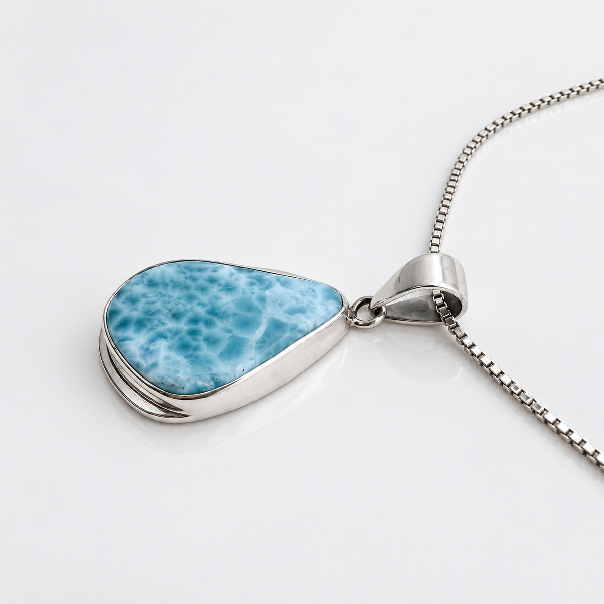 Larimar pendant side profile on white background