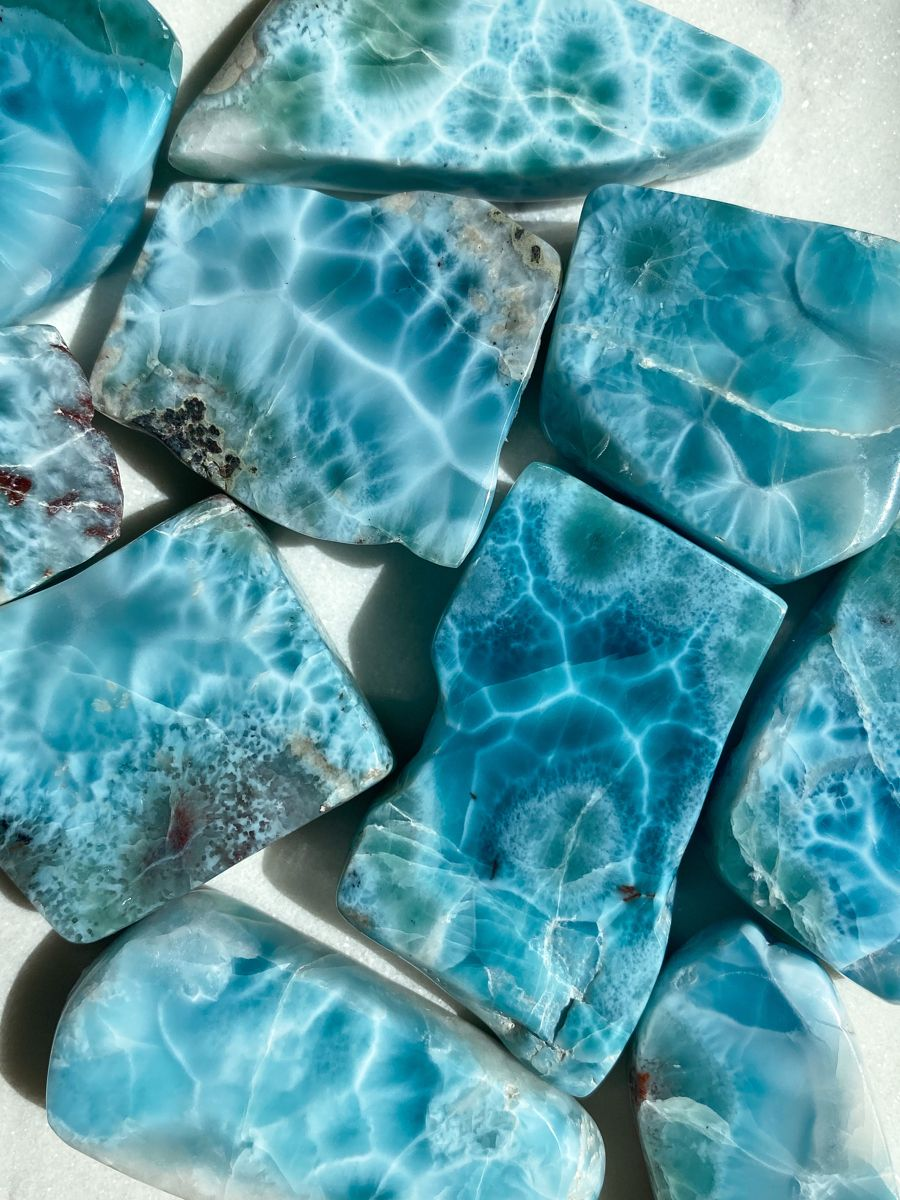 Natural blue Larimar stones from the Dominican Republic