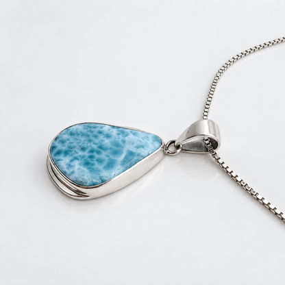 Larimar pendant side profile on white background