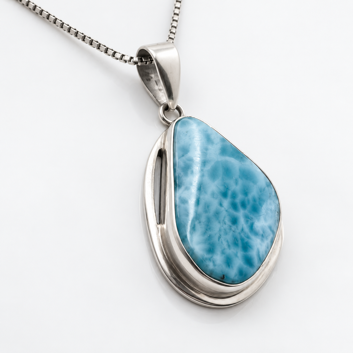 Larimar pendant upright angled view on white background