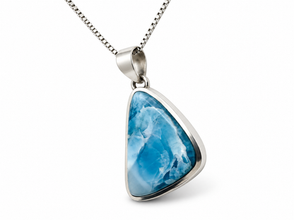 Larimar necklace angled view on white