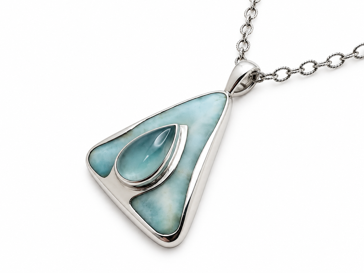 Larimar necklace alternate angled view on white